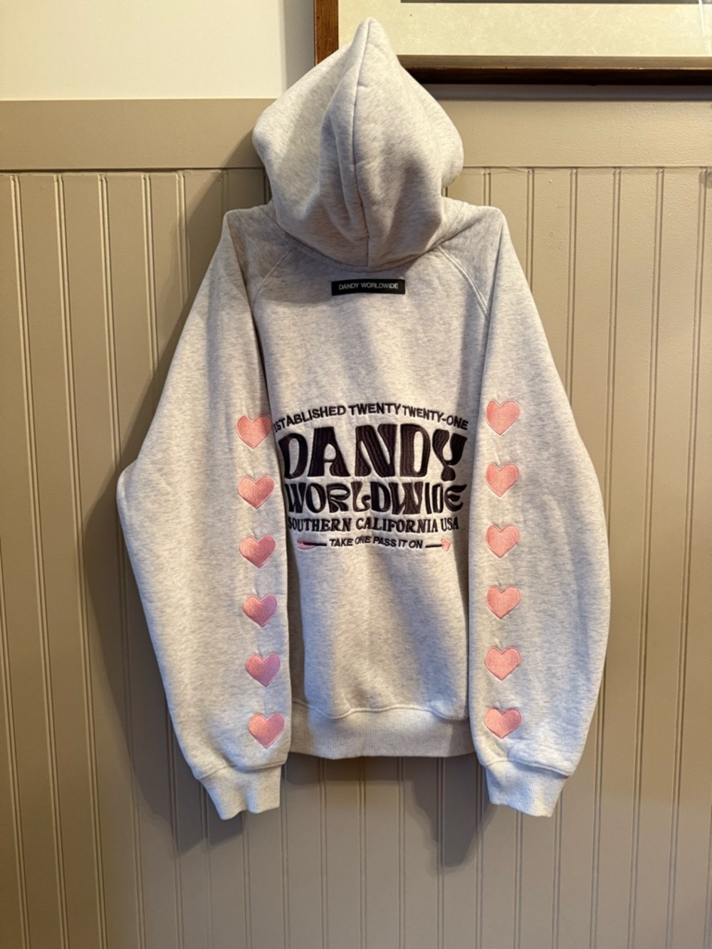 Dandy Worldwide Grey Hoodie with Pink Heart Sleeves